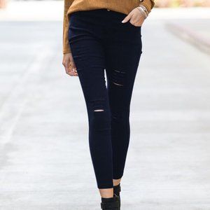 Amaryllis Faux-Button Ankle Stretch Jeggings Navy Blue Sz Extra Large Distressed